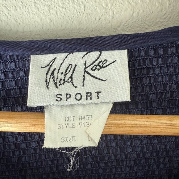 PRICE FIRM Vintage 80s Wild Rose Deep Blue Navy Silk Textured Blouse Large - Picture 4 of 10